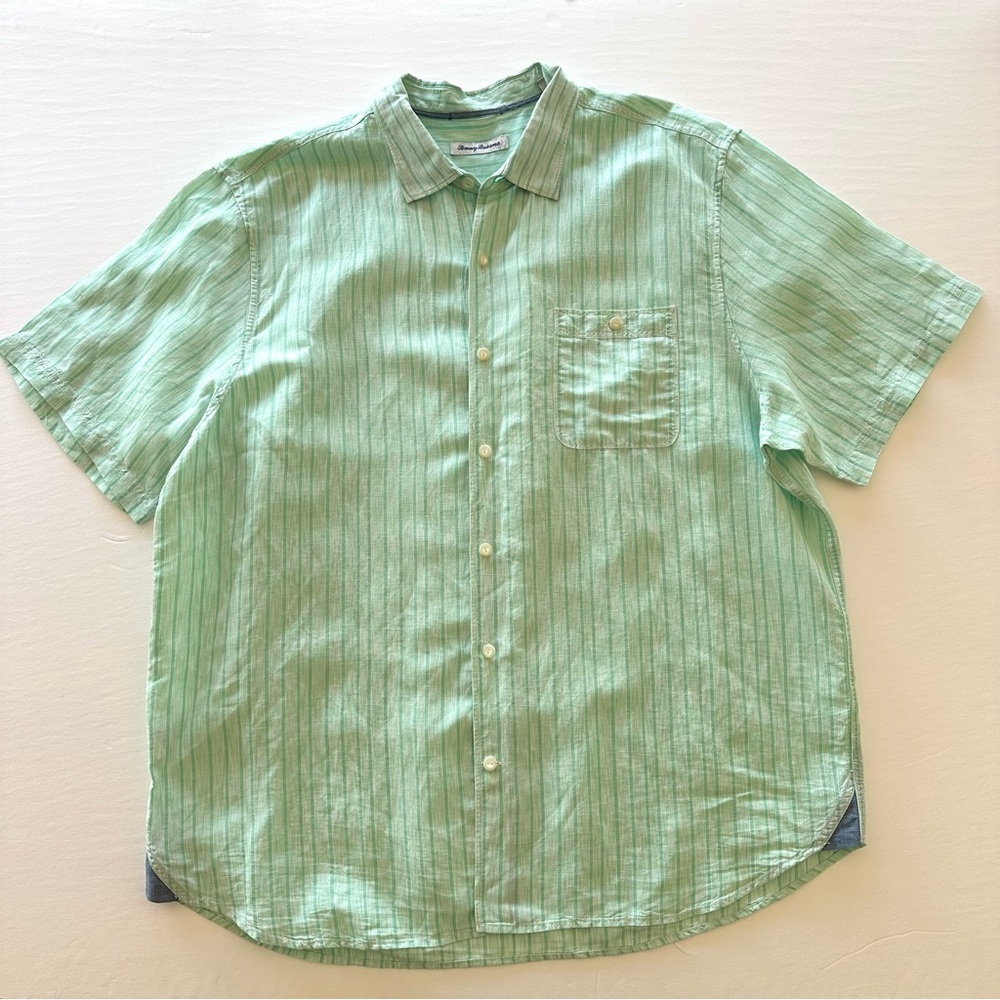 Tommy Bahama Button Down Shirt Men’s XXL Lino Tencel Striped Short Sleeve Mens